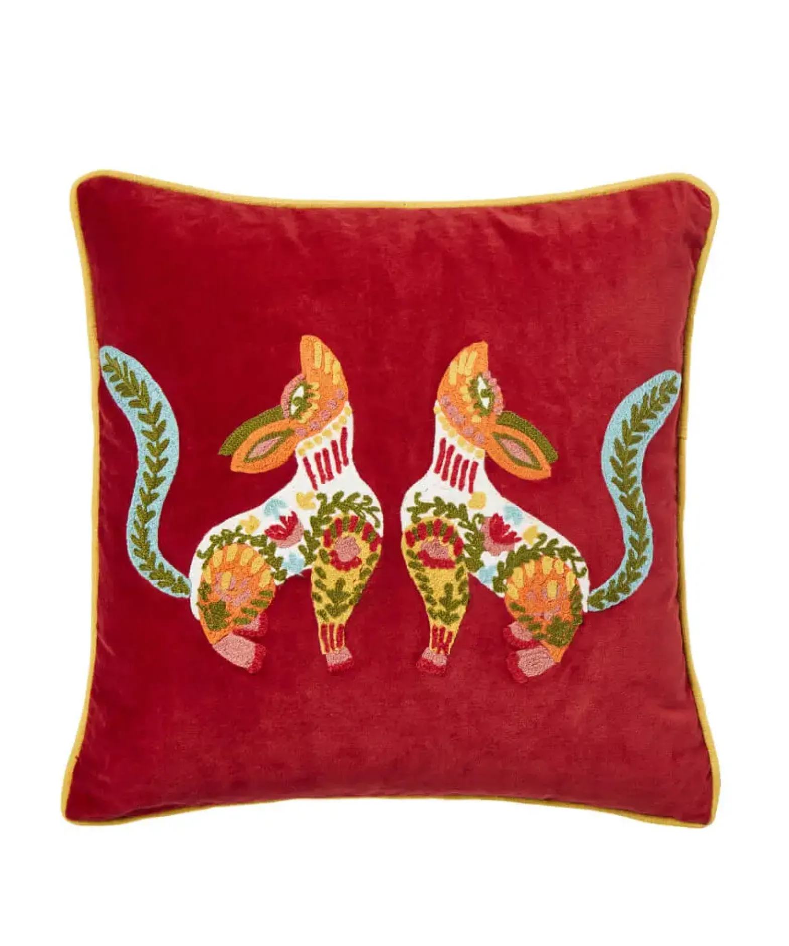 Folk Fox Crewel Work Cushion