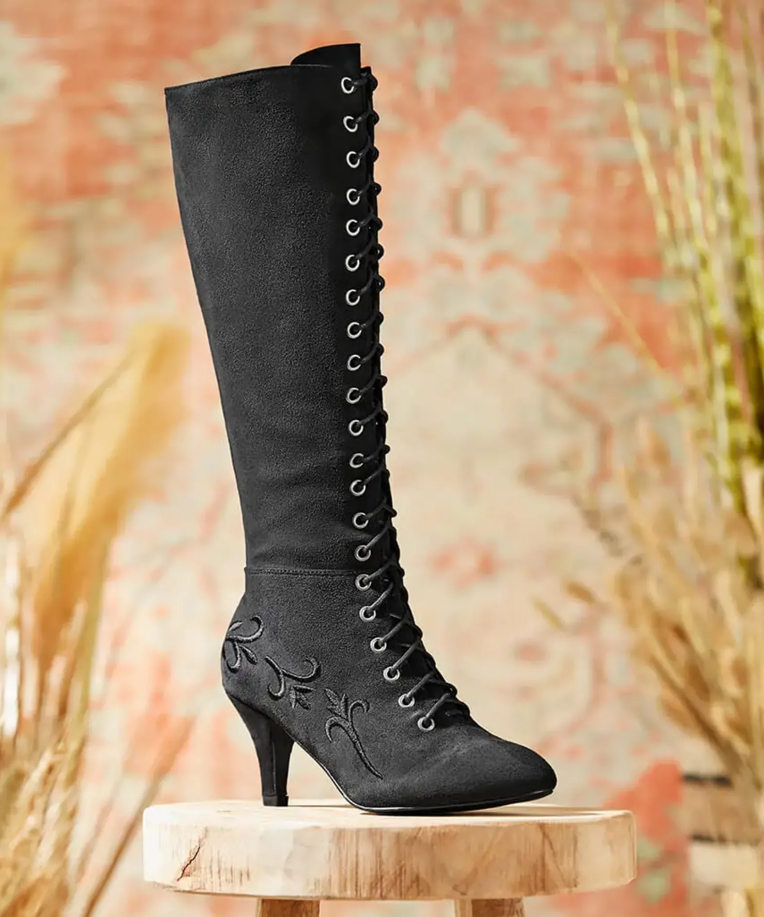 Layla Lace Up Embroidered Boots