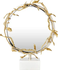 Nouveau Brass Table Mirror With Stone Base