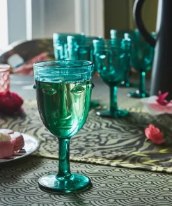 Set Of 6 Deco Face Wine Glasses