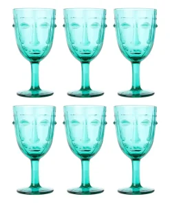 Set Of 6 Deco Face Wine Glasses