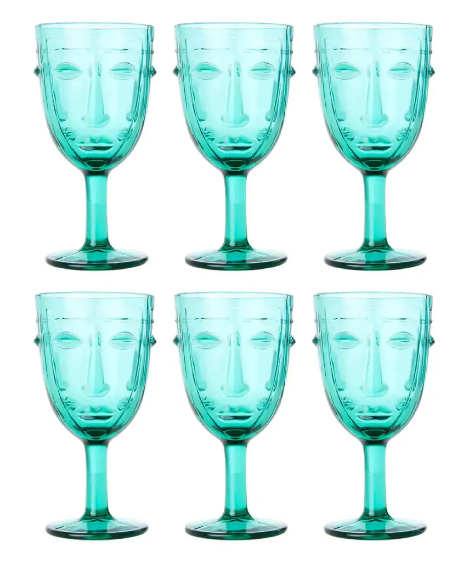 Set Of 6 Deco Face Wine Glasses